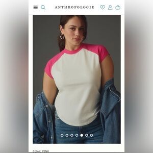 NWT Anthropologie Pilcro short-sleeve baby tee in white and pink size Medium